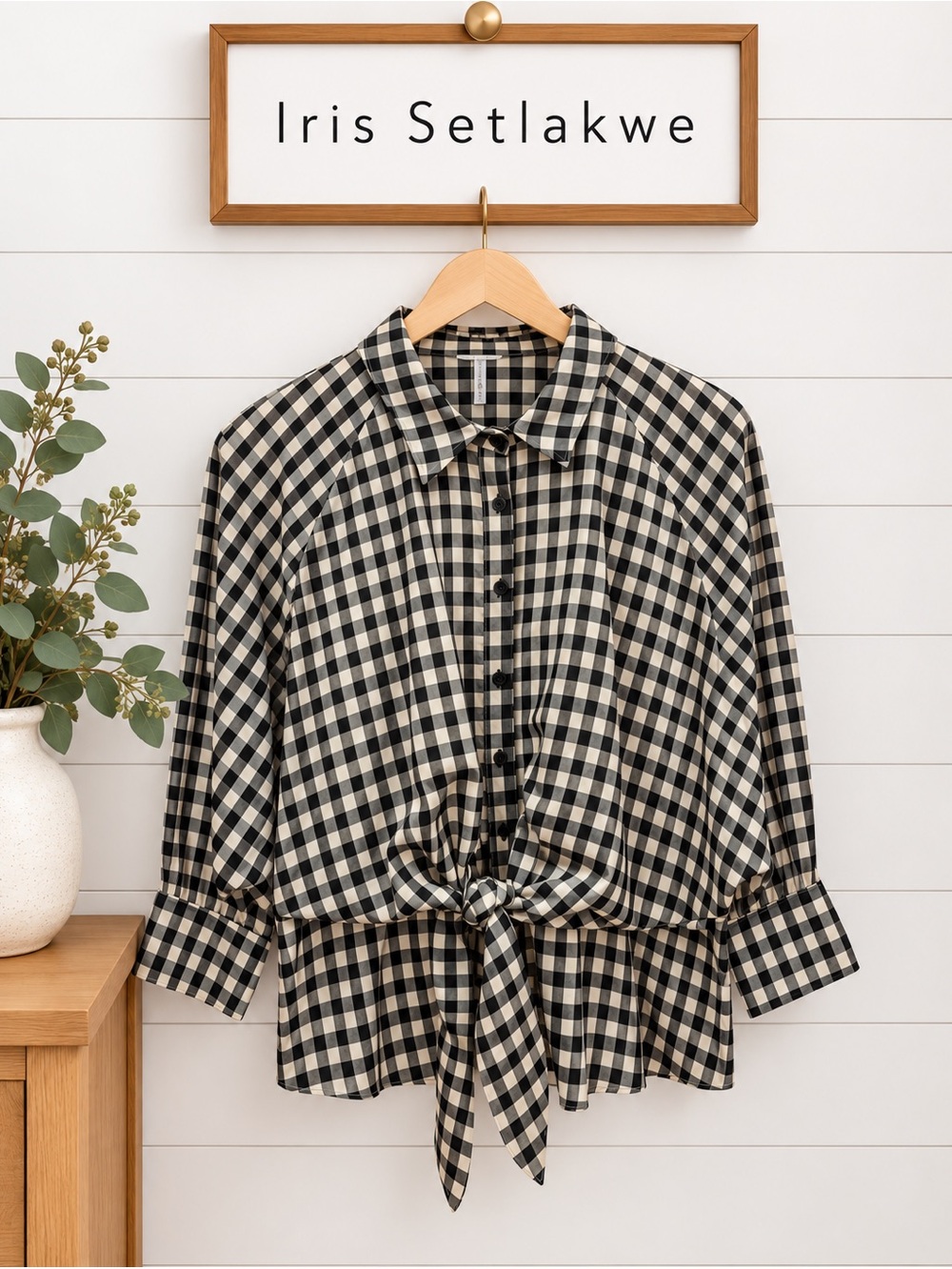 IRIS SETLAKWE | Gingham Tie-Front Blouse | Size 14